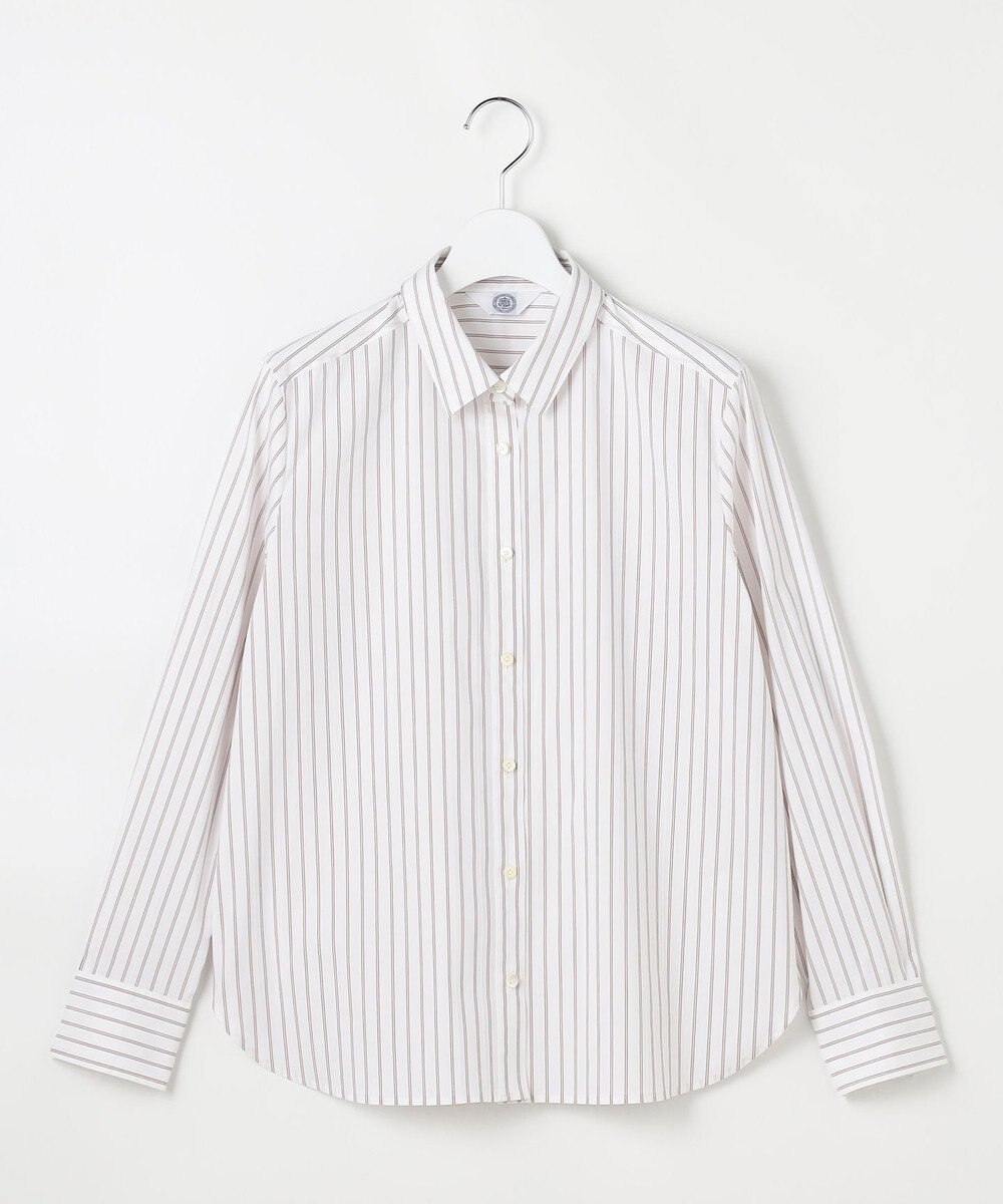 J.PRESS LADIES BEZコットンナイロン ストライプ シャツカラー ブラウス 