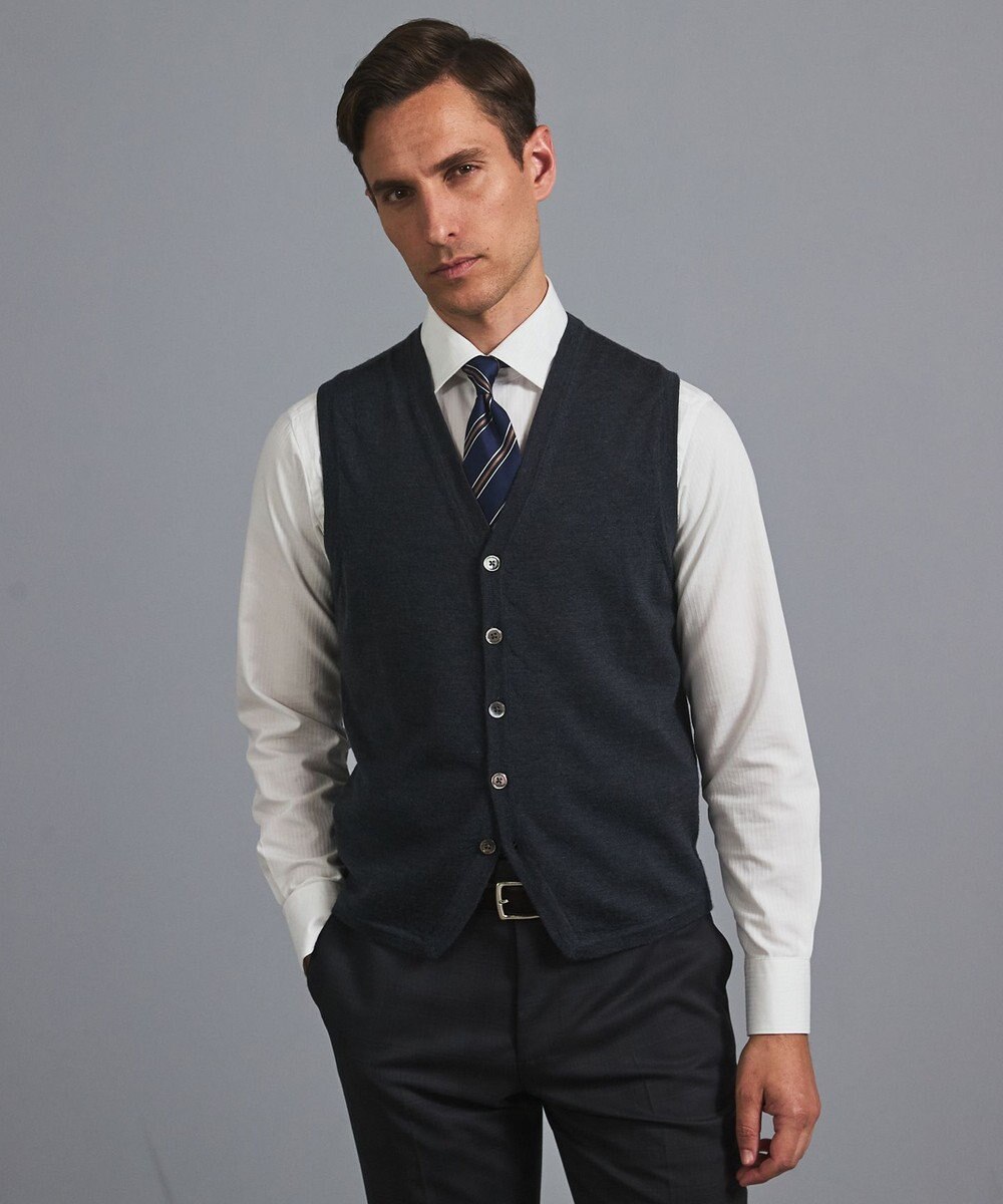 GOTAIRIKU 体温調整に【洗える/チクチクしにくい/ピリングしにくい】イタリア糸 ハイゲージ ベスト_WOOL100% 