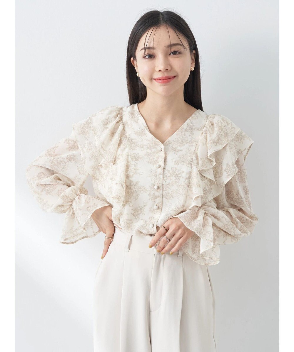 earth music&ecology 花柄ラッフルブラウス 
