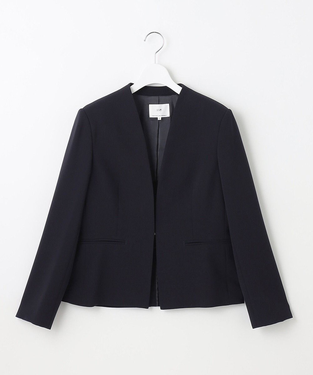 23区 【セットアップ対応/洗える】トリアセダブルジョーゼット ノーカラー ジャケット 