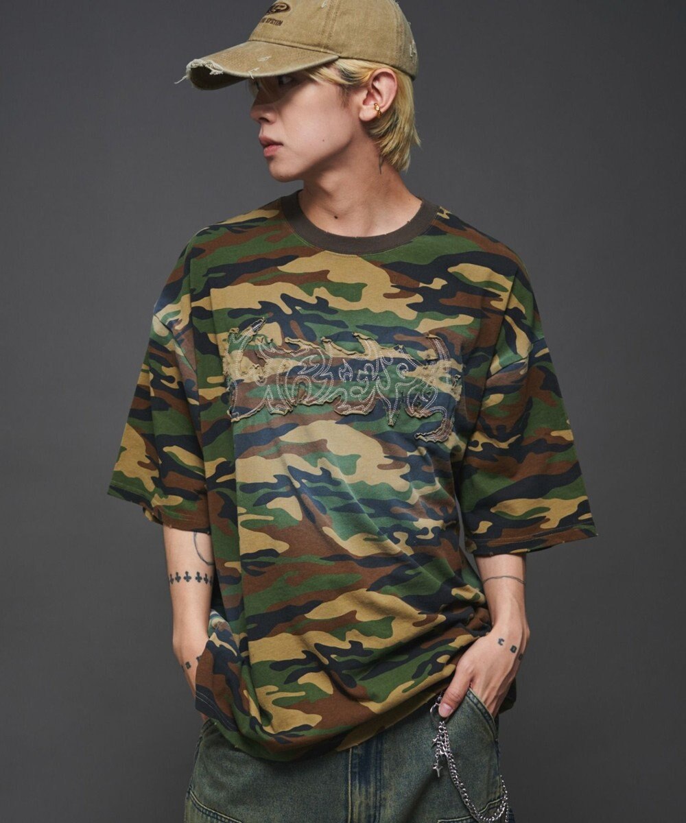 WEGO 【ユニセックス着用ITEM】ダメージアップリケグラフィックT（SS） 