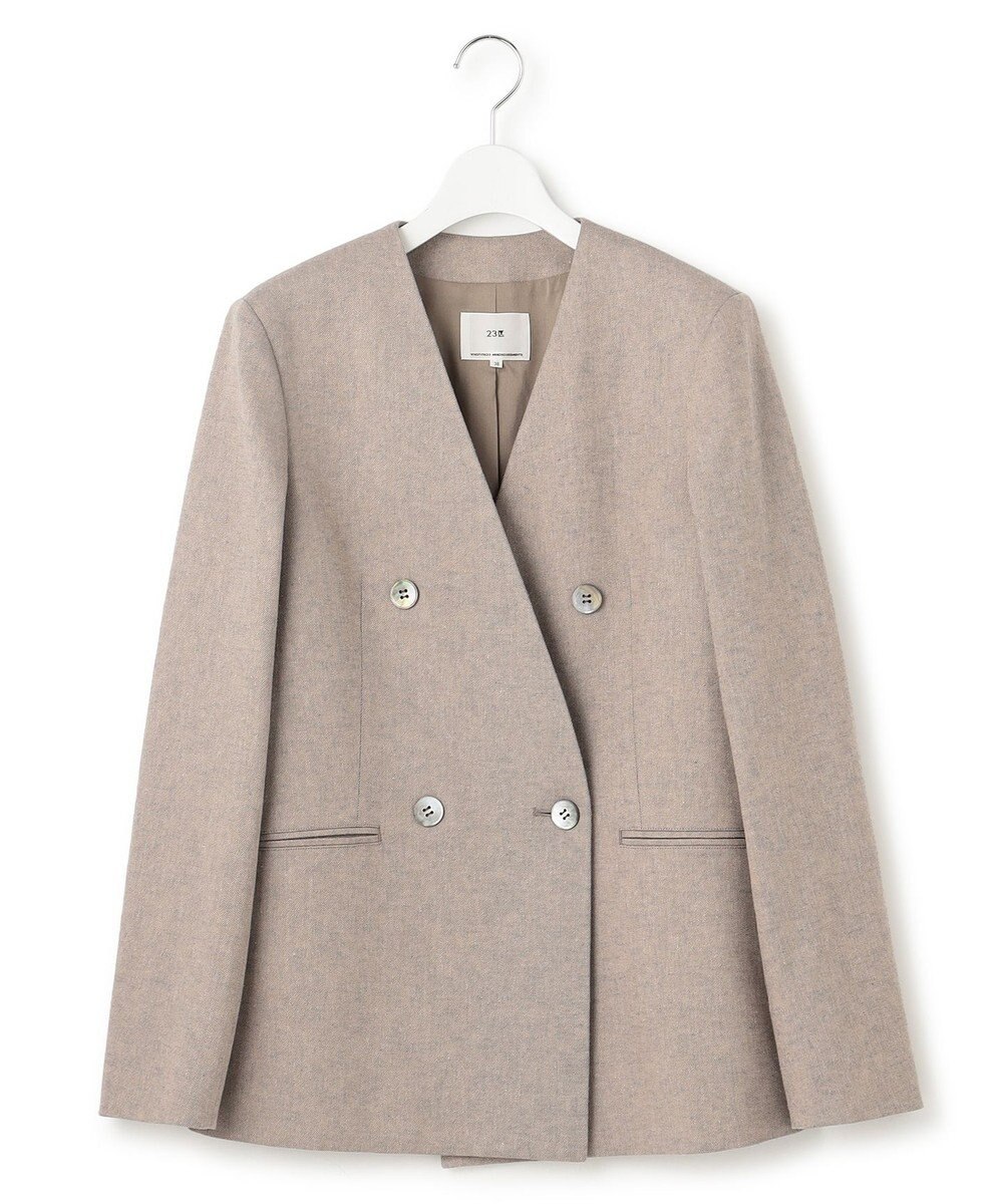 23区 L 【Oggi4月号掲載/セットアップ対応】リネン ミックスツイード ノーカラー ジャケット 