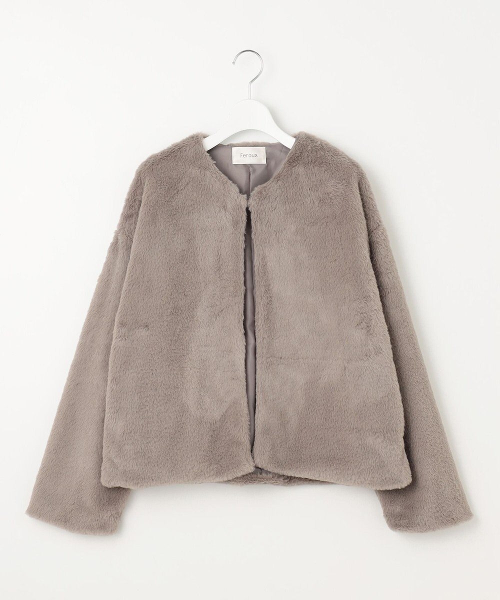 Feroux ノーカラーファー ジャケット 