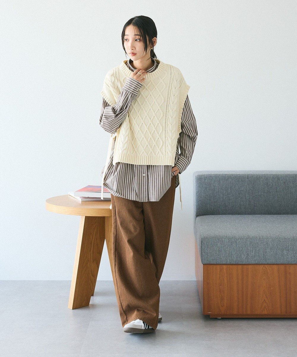 CRAFT STANDARD BOUTIQUE 洗える/2WAYケーブルニットリボンベスト 