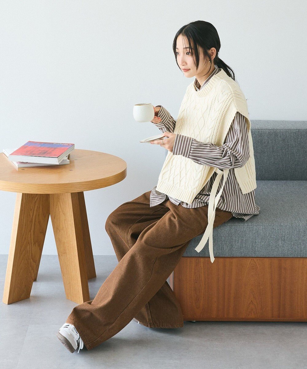 CRAFT STANDARD BOUTIQUE 洗える/2WAYケーブルニットリボンベスト 