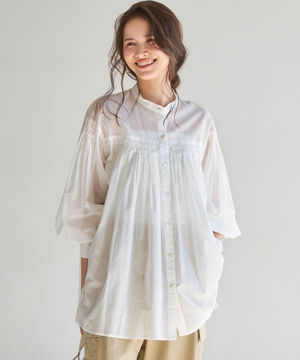 23区 L 【SLOW/一部店舗限定】コットンボイル ギャザー ブラウス 