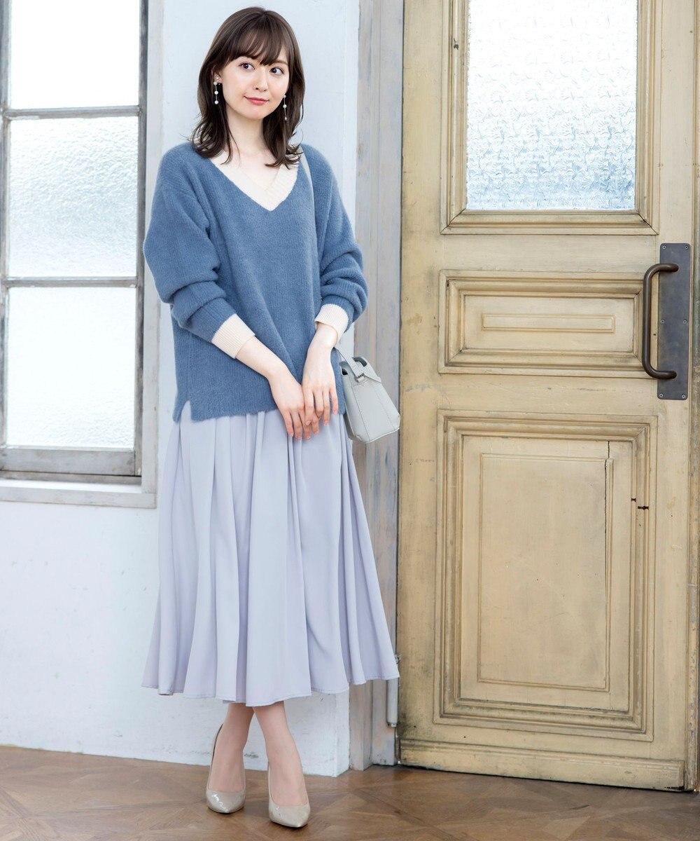 Tiaclasse 【洗える】表情豊かなメランジニットVネックトップス 