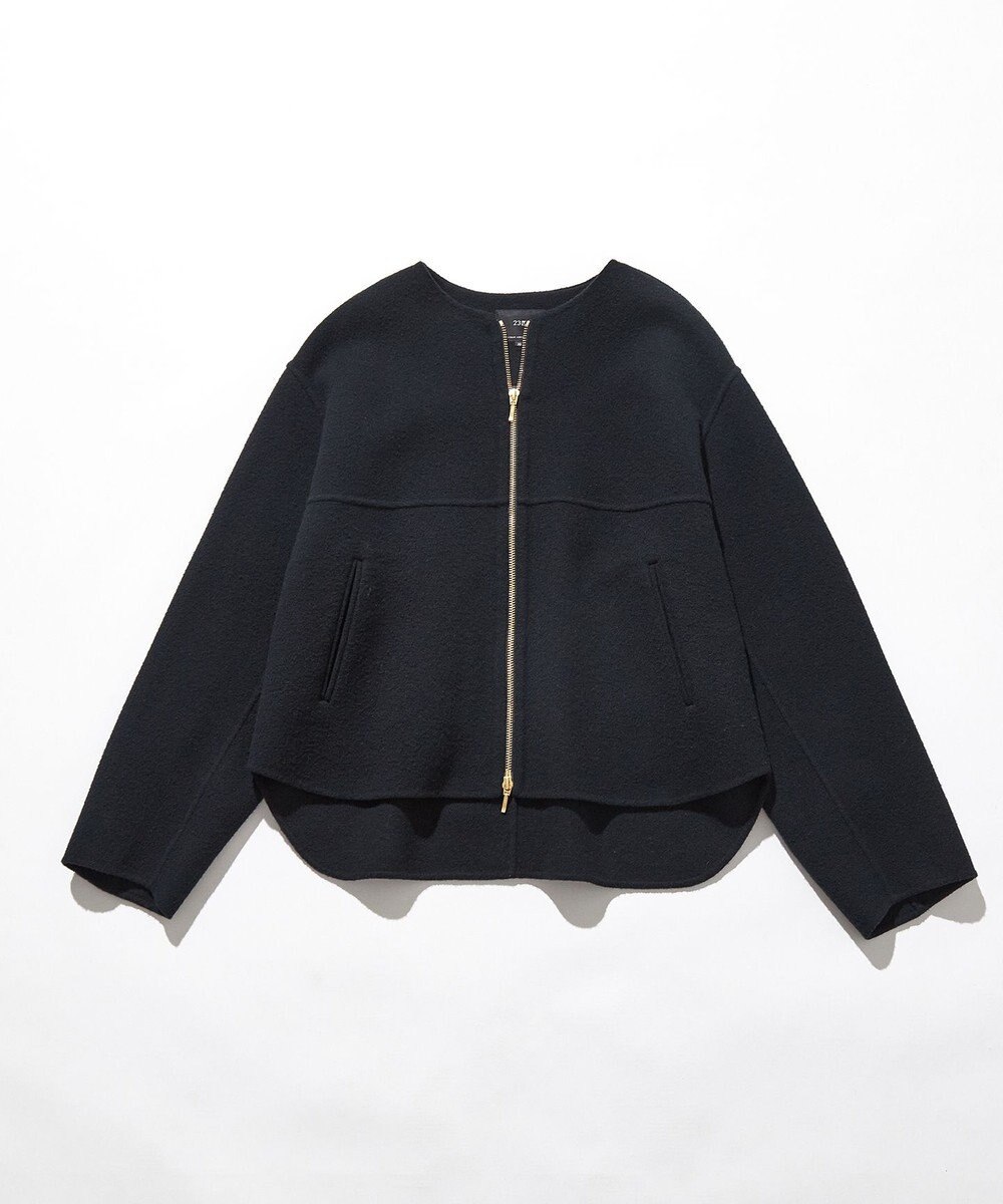 23区 L ウールライトリバー ノーカラー ショートコート 