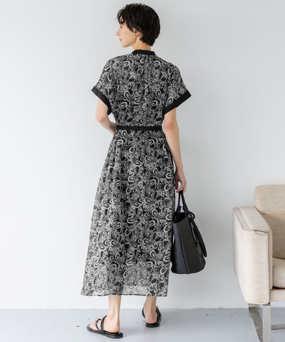 23区 L 【一部店舗限定/速乾性/洗える】モノトーンプリント ワンピース 