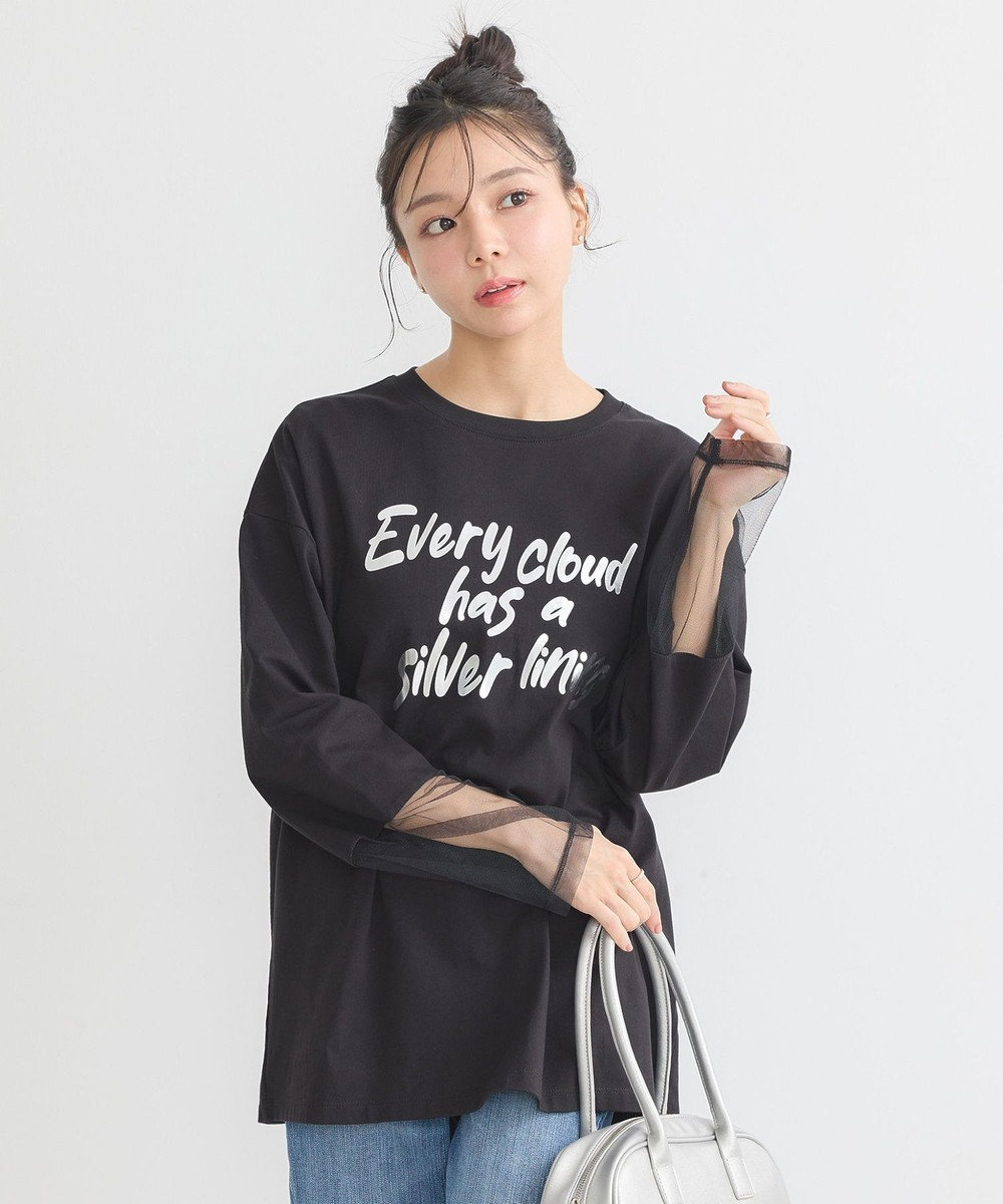 earth music&ecology 箔プリントグラフィックロンＴｅｅ Black