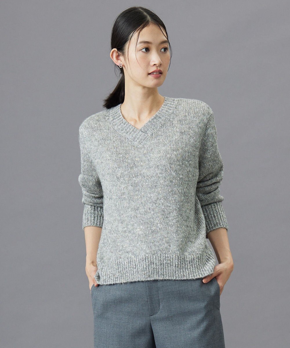 J.PRESS LADIES L 【洗える】WARMY LUREX Vネック ニット グレー系