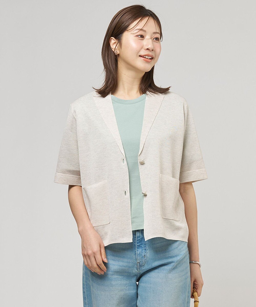 J.PRESS LADIES Vis/Peスパーク ハーフスリーブ ニットジャケット 