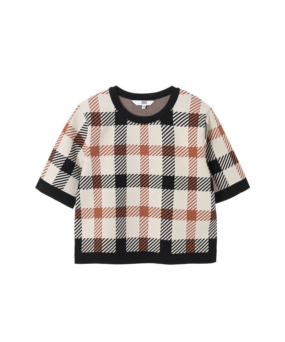 DAKS ビッグハウスチェックショート丈ジャカードニット 