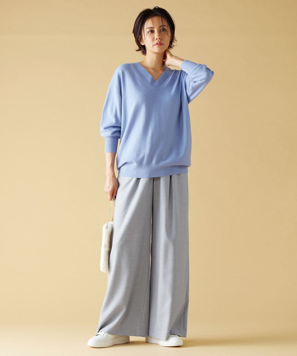 自由区 L 【洗える】ピュアカシミヤVネック ニット 