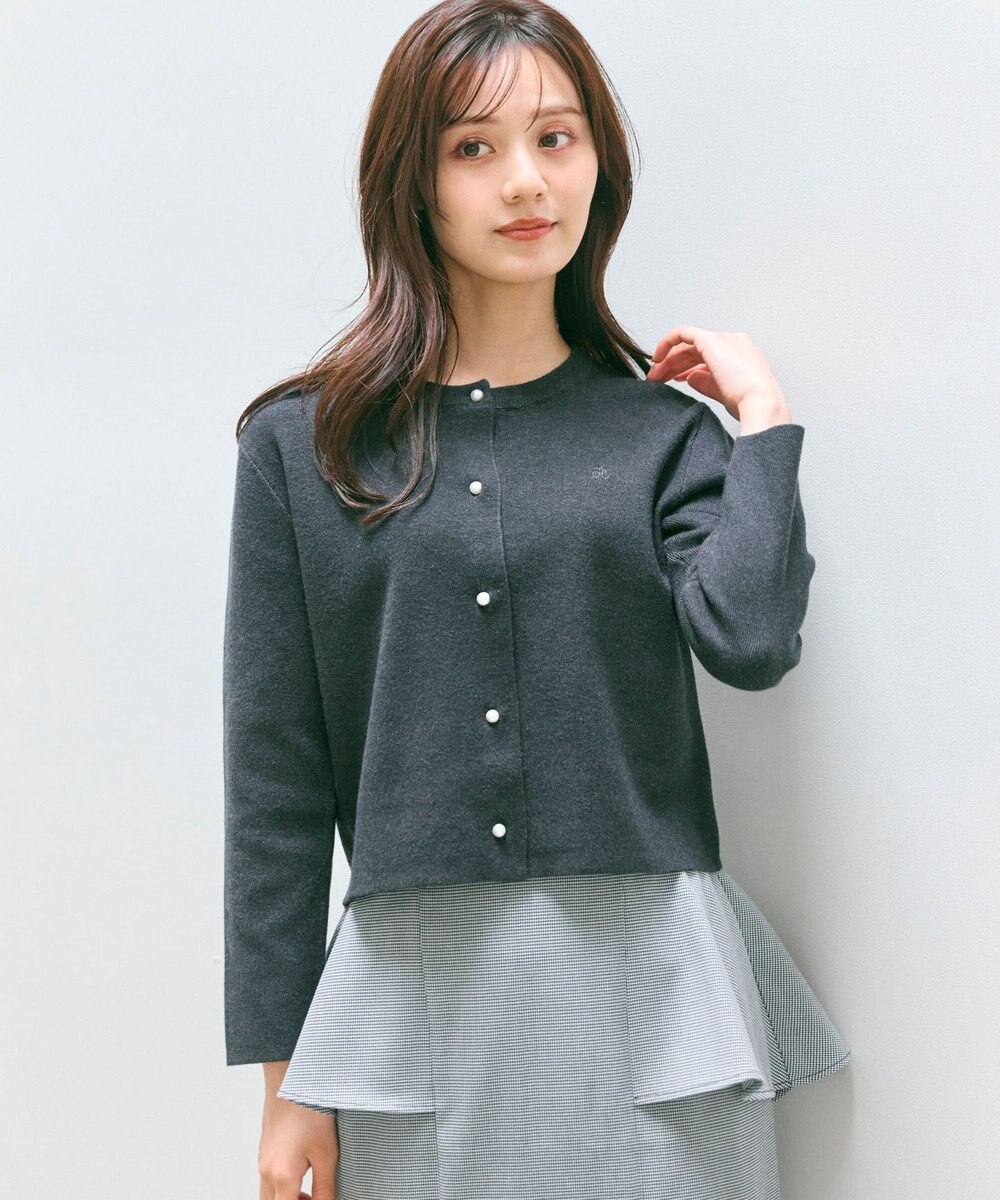 Feroux 胸元刺繍パールニット カーディガン 