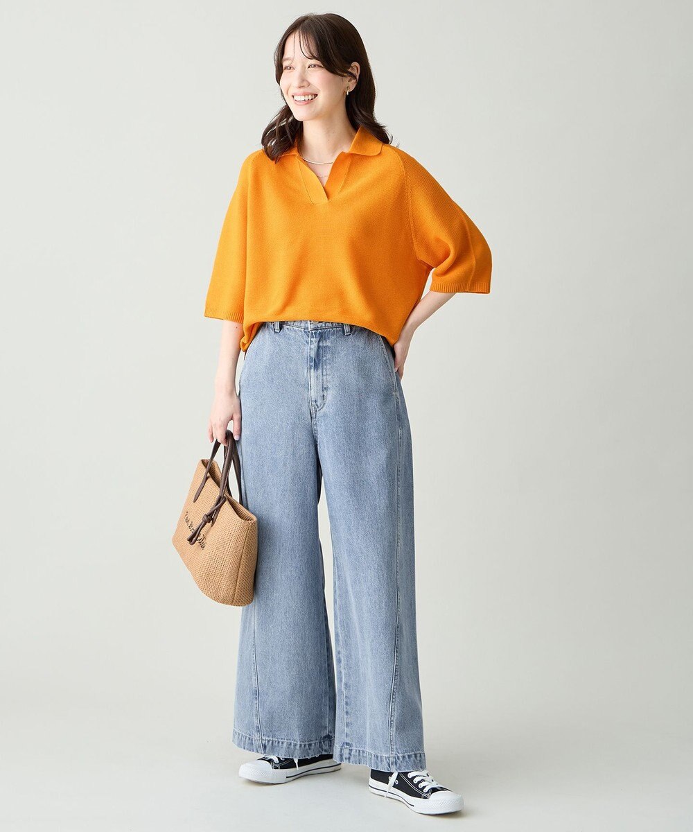 ANY L アクリルガーターポロ衿ニット 