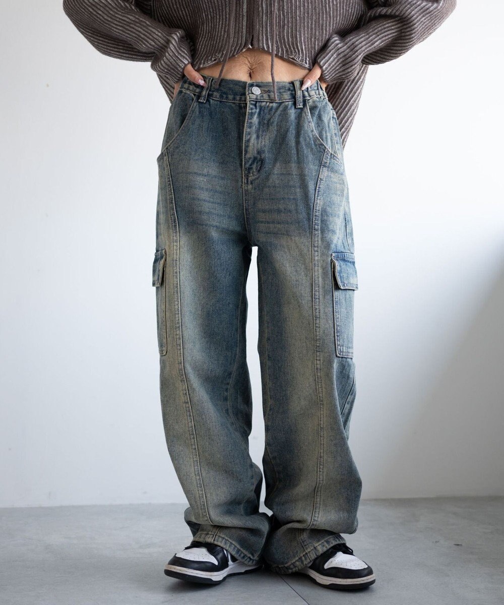 WEGO ヴィンテージウォッシュカーゴデニム 