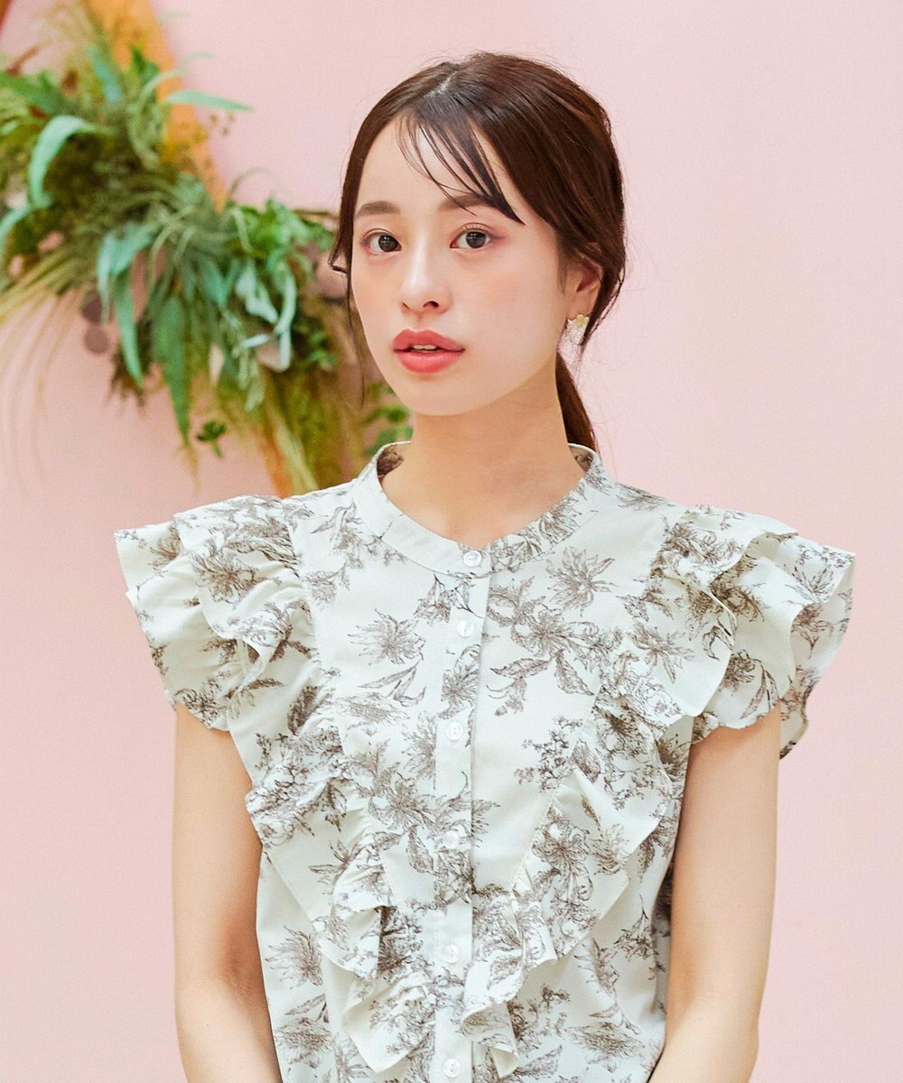 Tiaclasse 【新色追加・洗える】花柄フリルシャツブラウス 