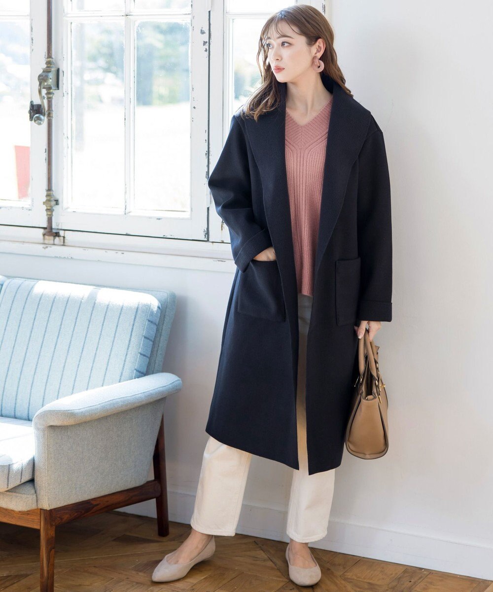 Tiaclasse L 【洗える】Vネック起毛ニットトップス 