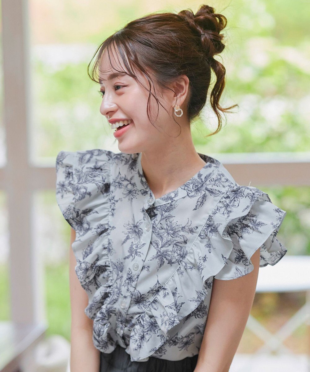 Tiaclasse 【新色追加・洗える】花柄フリルシャツブラウス 