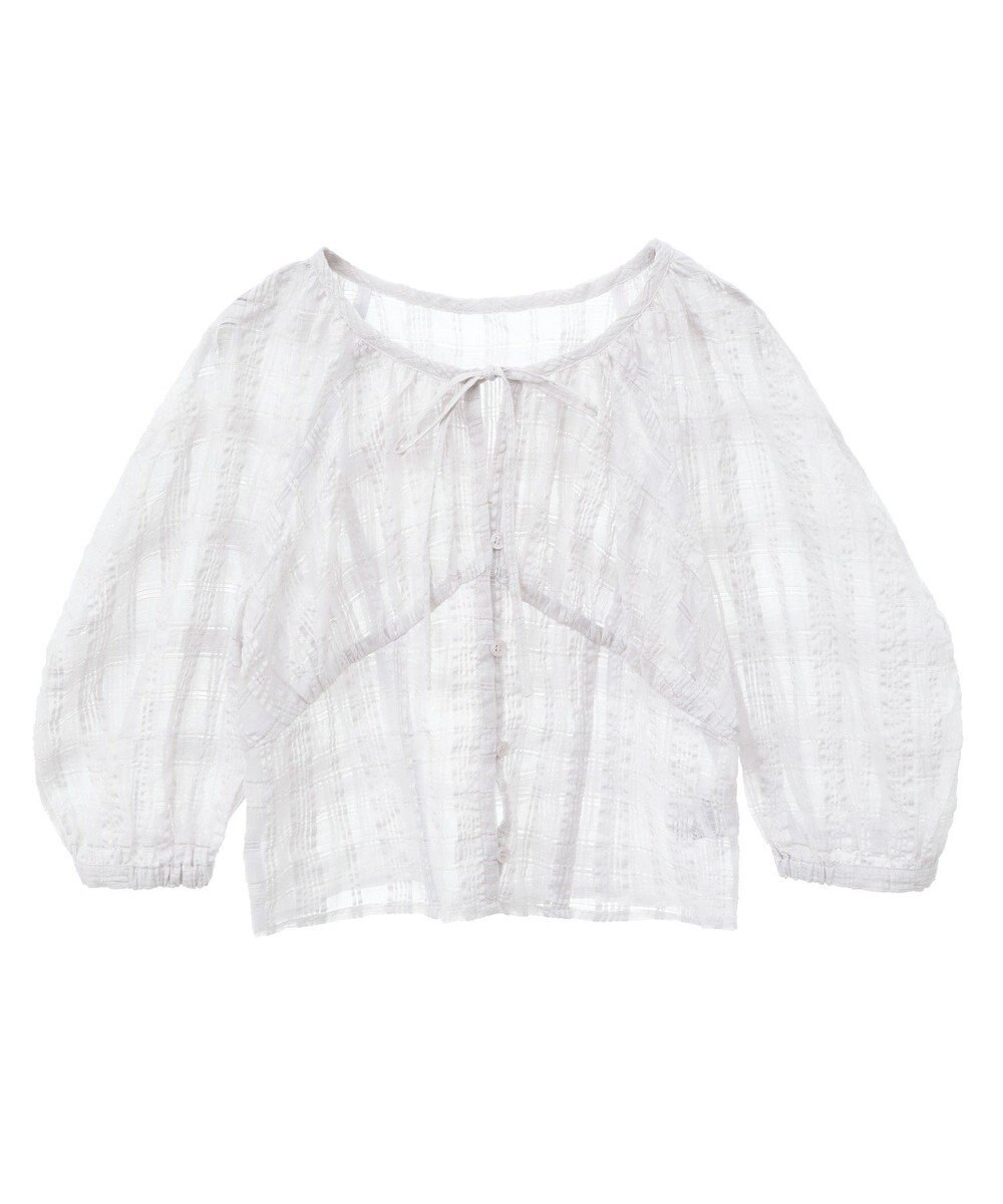 earth music&ecology シアーチェックパフスリーブブラウス 