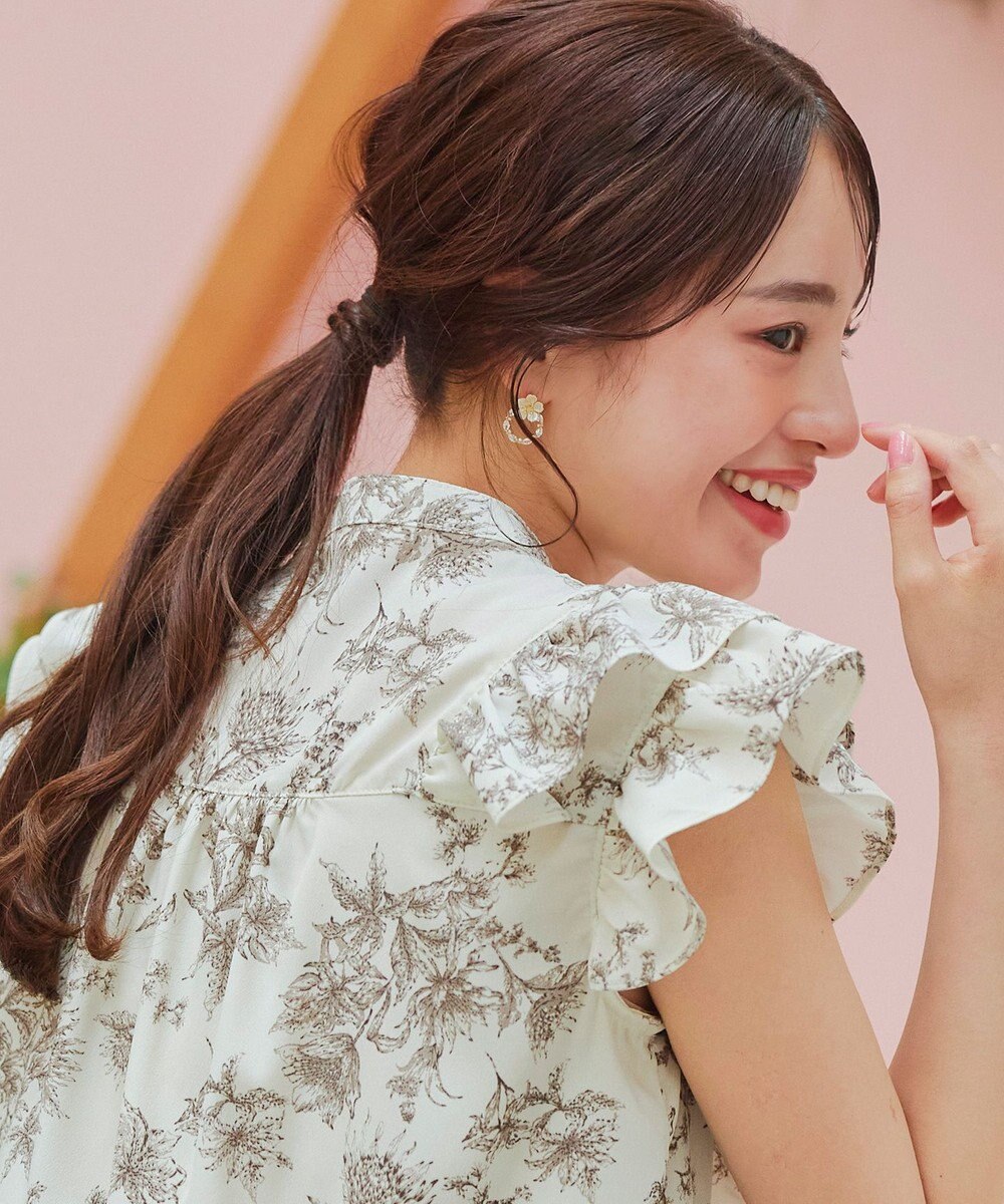 Tiaclasse 【新色追加・洗える】花柄フリルシャツブラウス 