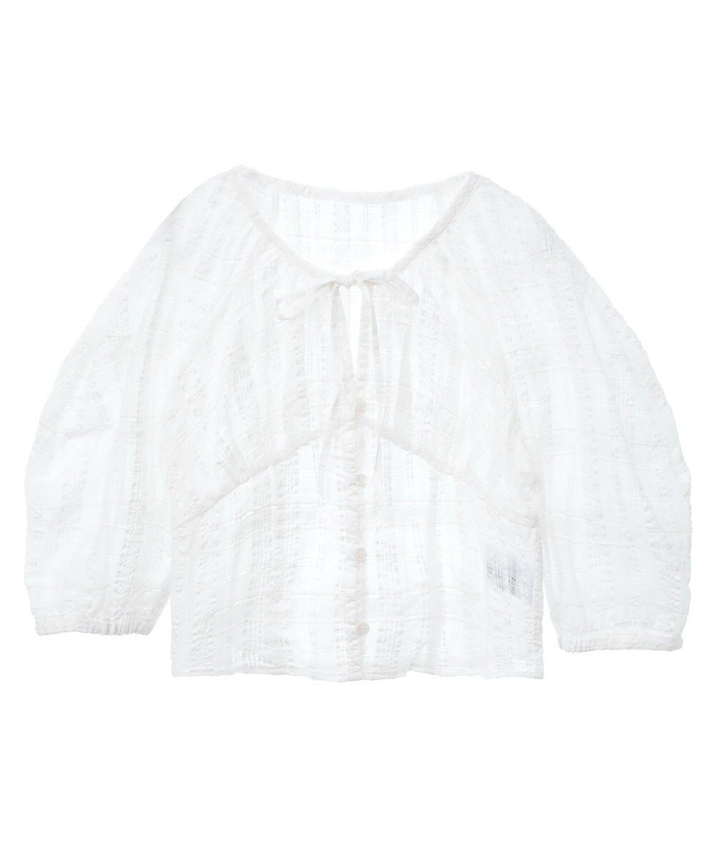 earth music&ecology シアーチェックパフスリーブブラウス 