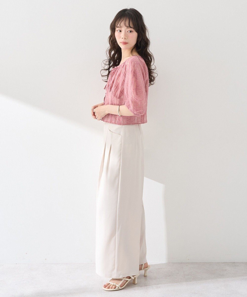 earth music&ecology シアーチェックパフスリーブブラウス 