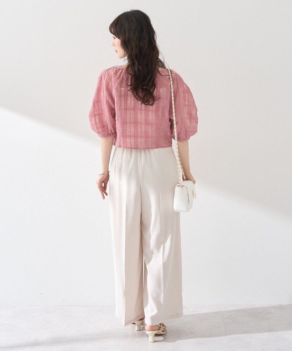 earth music&ecology シアーチェックパフスリーブブラウス 