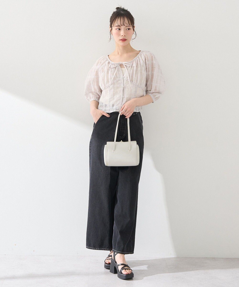 earth music&ecology シアーチェックパフスリーブブラウス 