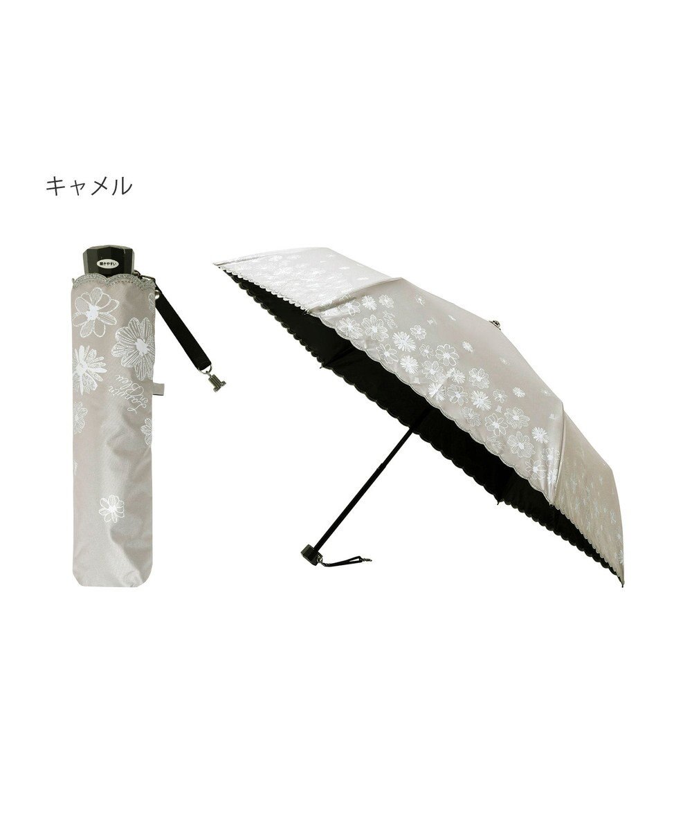 MOONBAT 【遮光率100％/遮熱/UV】LANVIN en Bleu (ランバン オン ブルー)晴雨兼用日傘 フラワーグリッター シルバースカラ刺繍 花柄 折りたたみ傘 簡単開閉 