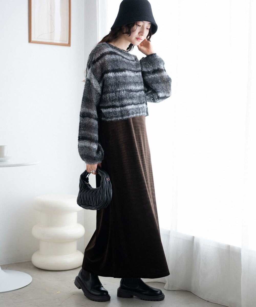 WEGO 段染めボーダーモヘアライクニット 
