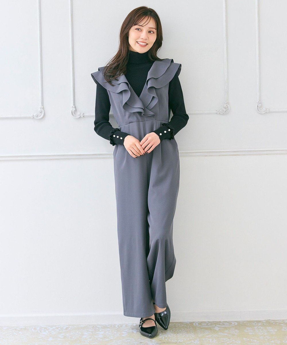 Feroux フリルデザイン サロペット パンツ 