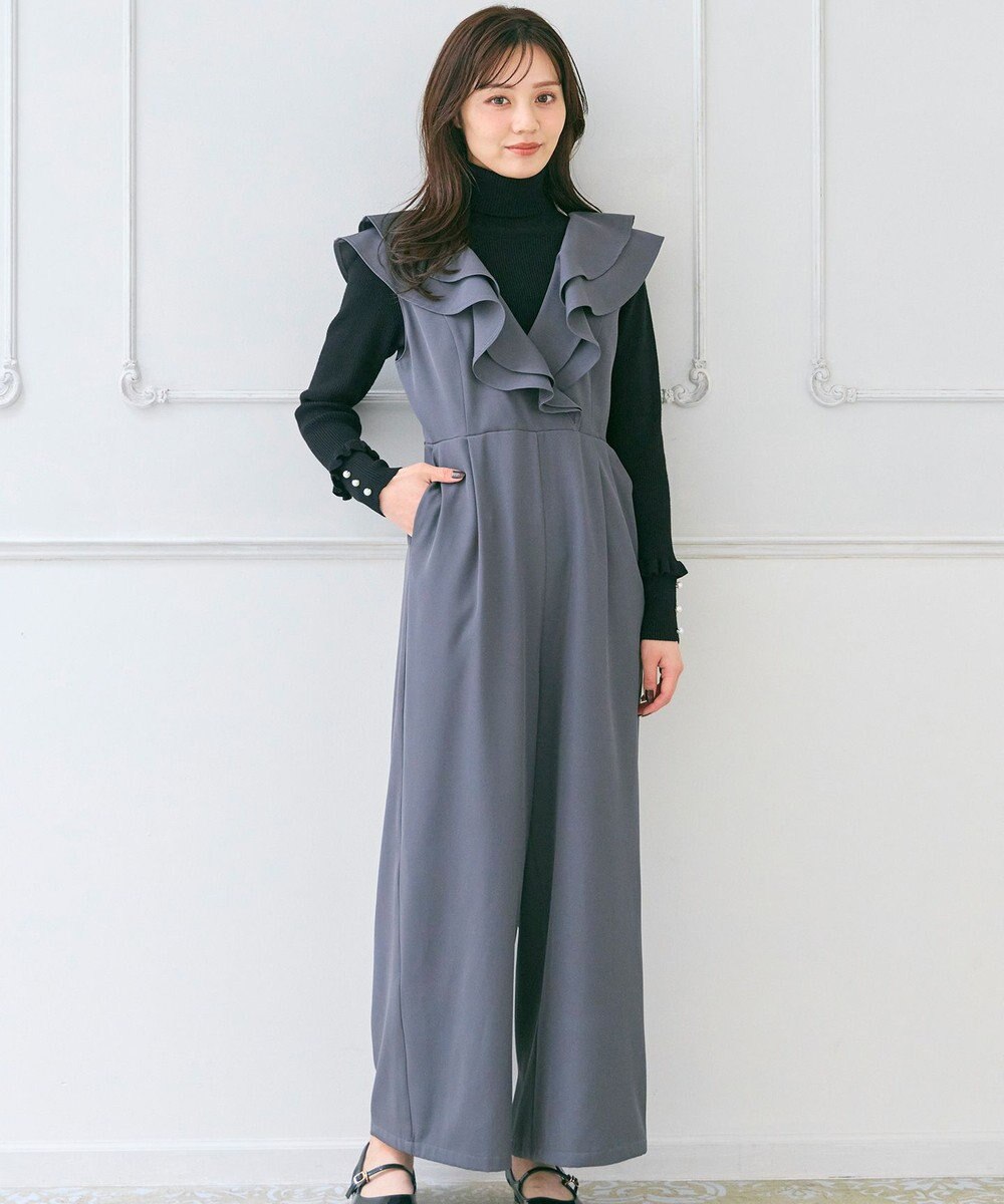 Feroux フリルデザイン サロペット パンツ 