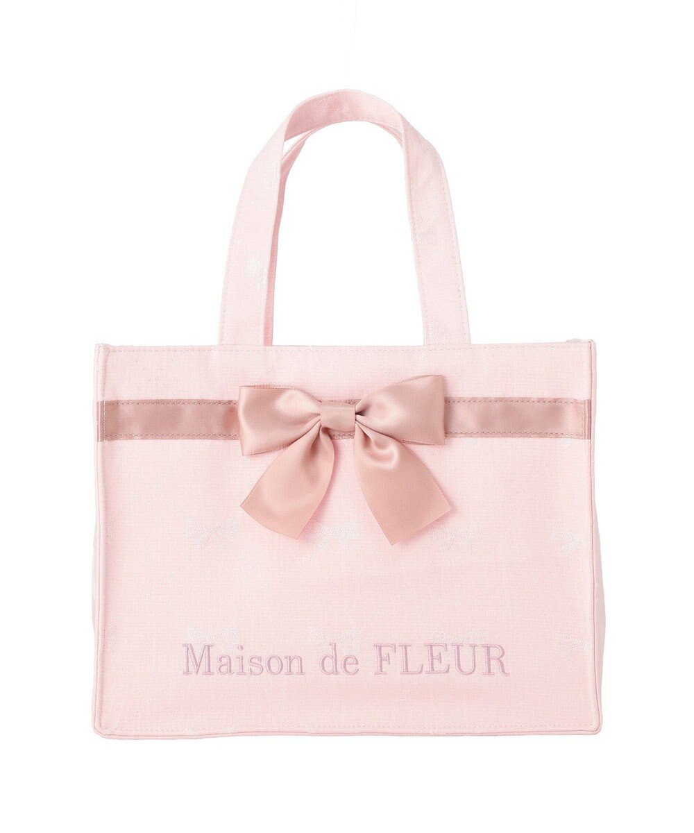Maison de FLEUR リボンジャカードスクエアトートバッグ 