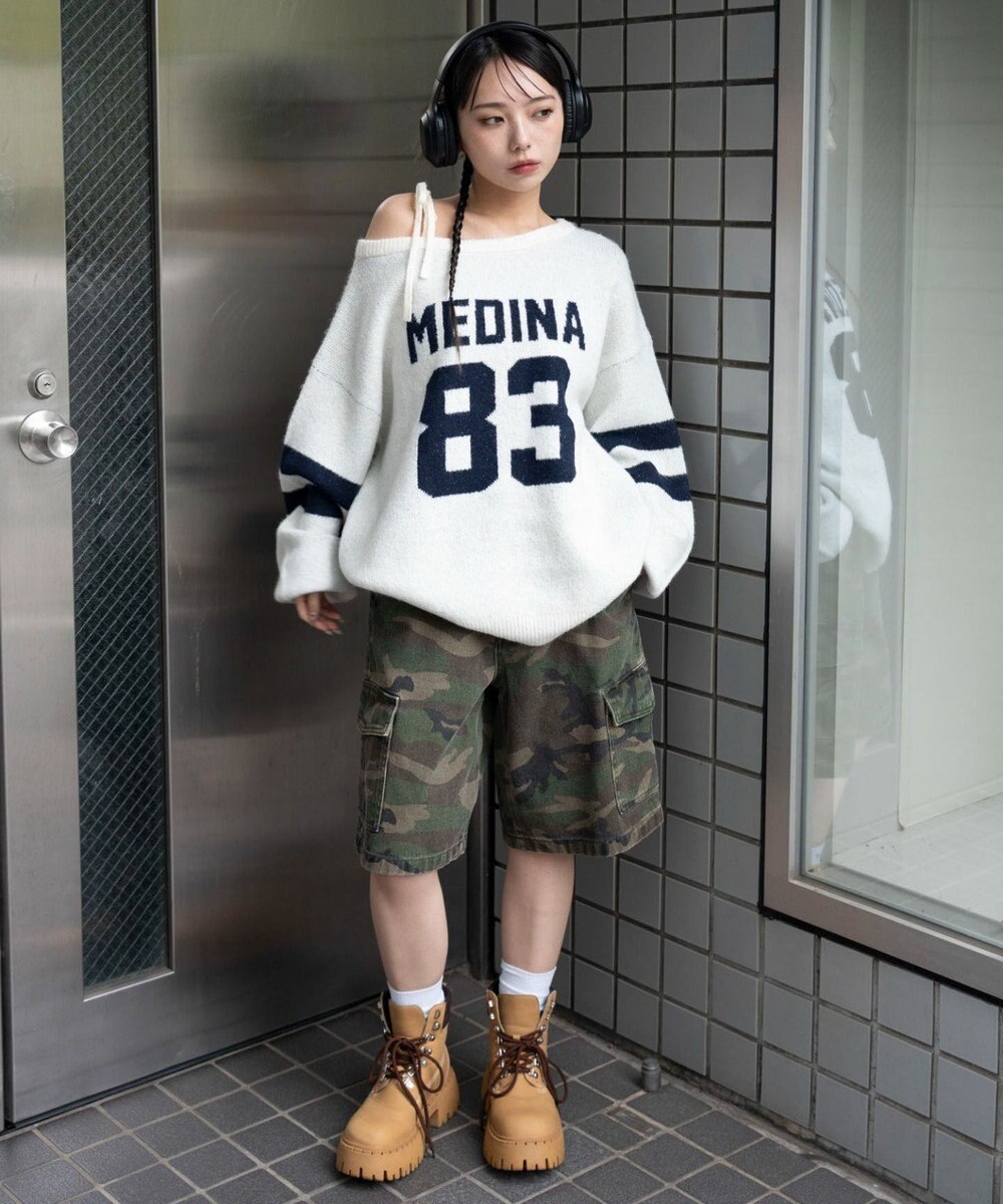 WEGO フラッフィー2WAYグラフィックワンショルBIGニット 