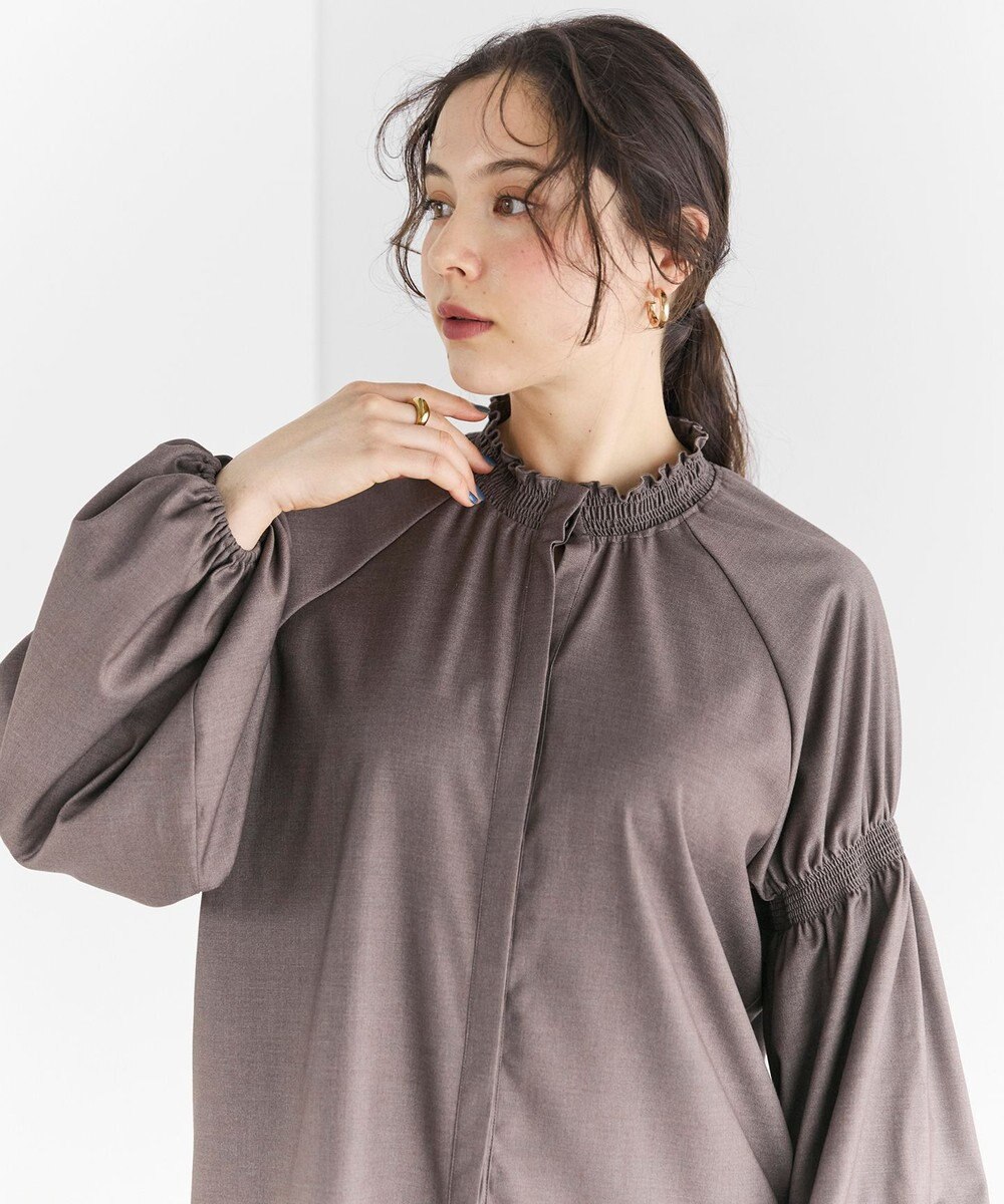#Newans 【洗濯機可/しわになりにくい】シャーリングネック ボリュームスリーブブラウス 