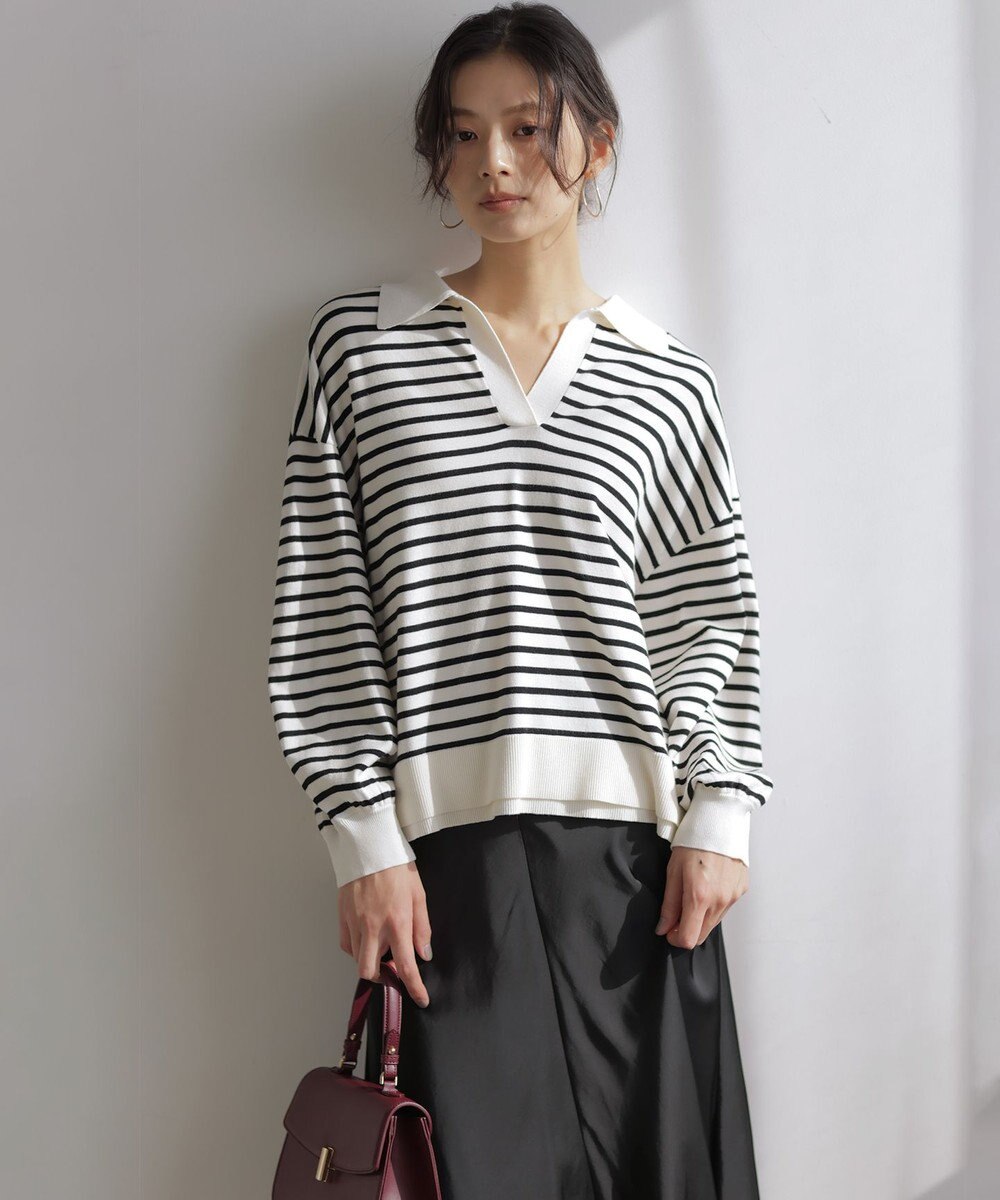 組曲 S 【加藤ローサさん着用】ポロ襟ストレッチニット 