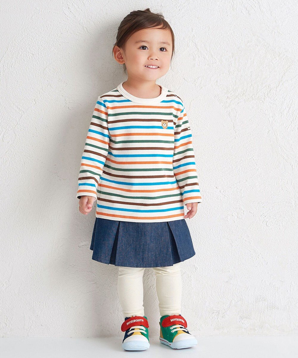 MIKI HOUSE HOT BISCUITS 【80-120cm】ボーダー柄 ワンポイント長袖Tシャツ 