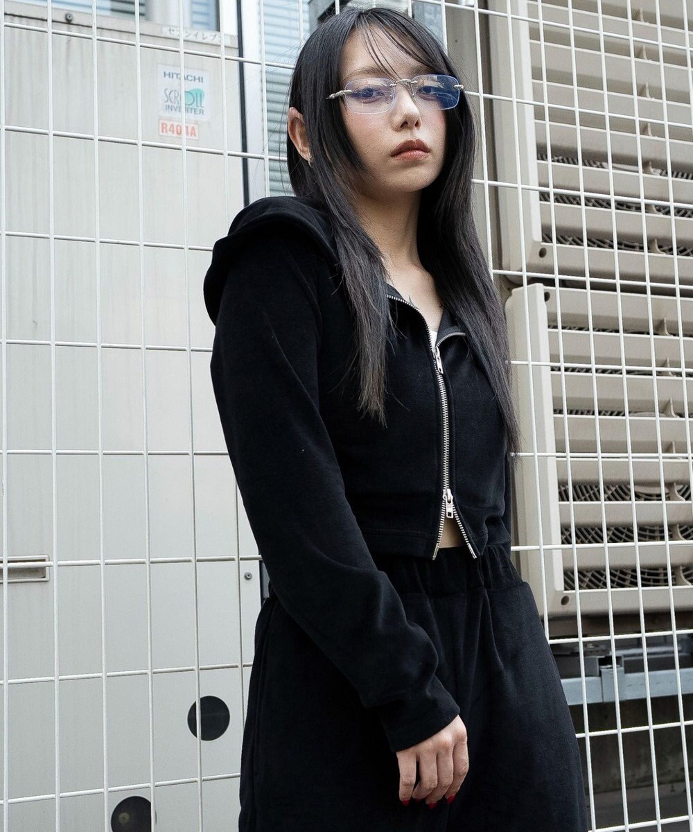 WEGO ベロアショートZIPパーカー 