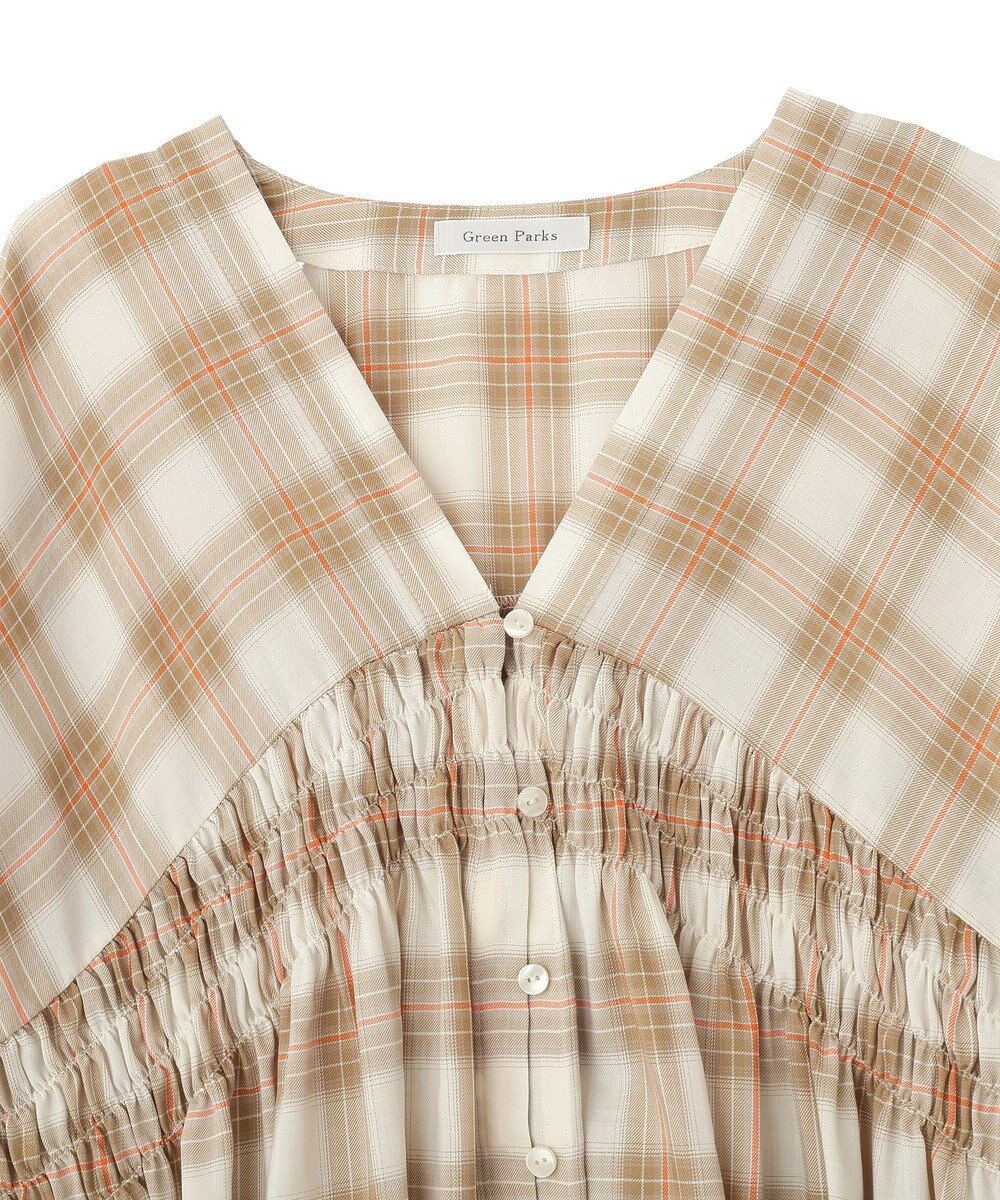 Green Parks 【しゃれシャツ】イージーケアＶネックチェックブラウス 