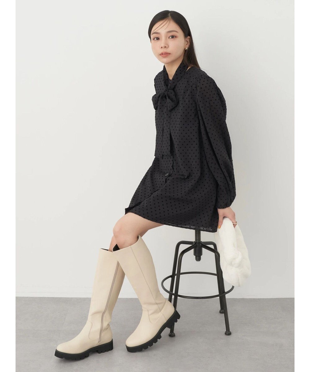 earth music&ecology ドットチュニック丈リボン付きワンピース 