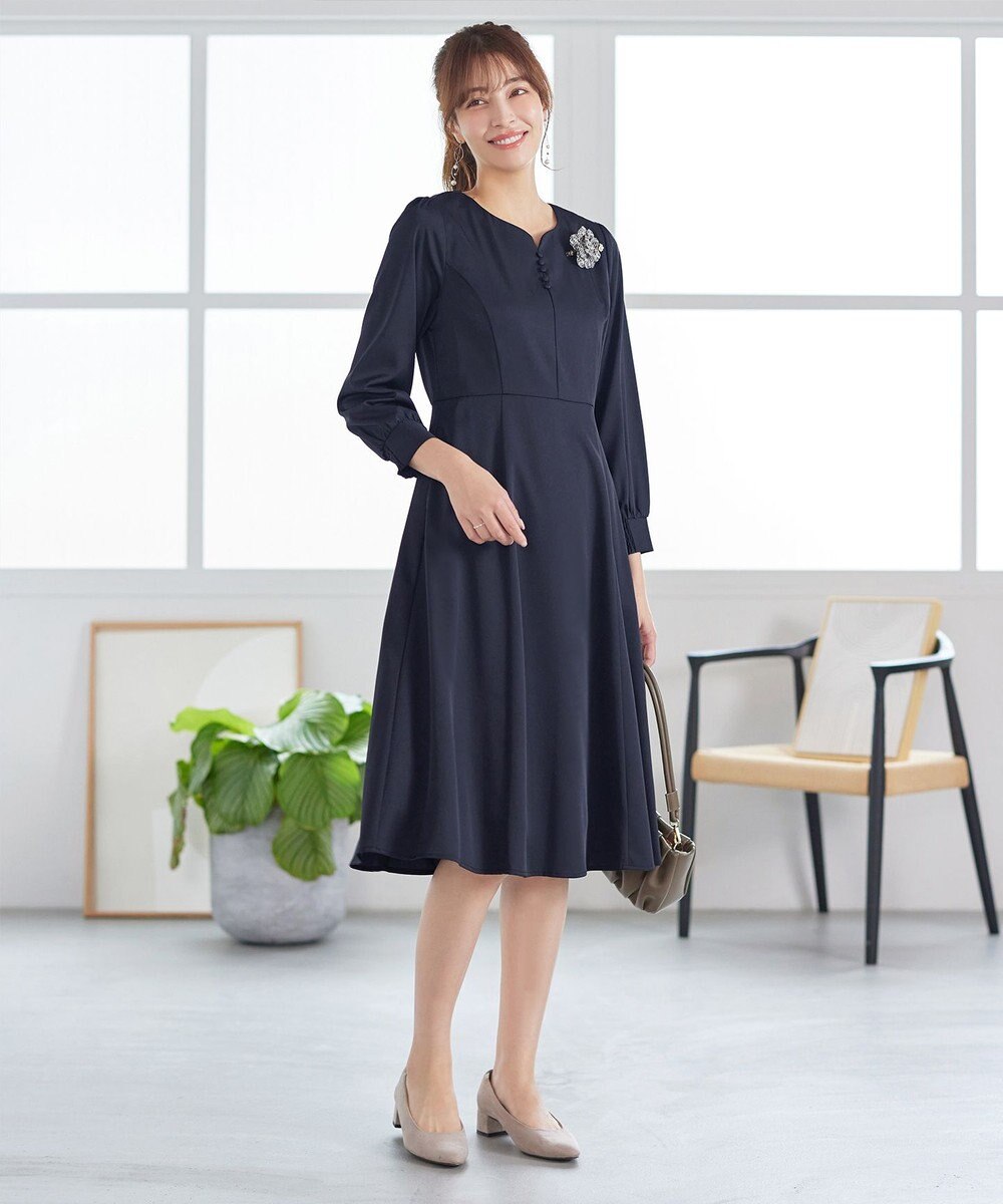 Tiaclasse L 【セレモニー・新色追加】ハートネックくるみ釦ワンピース 