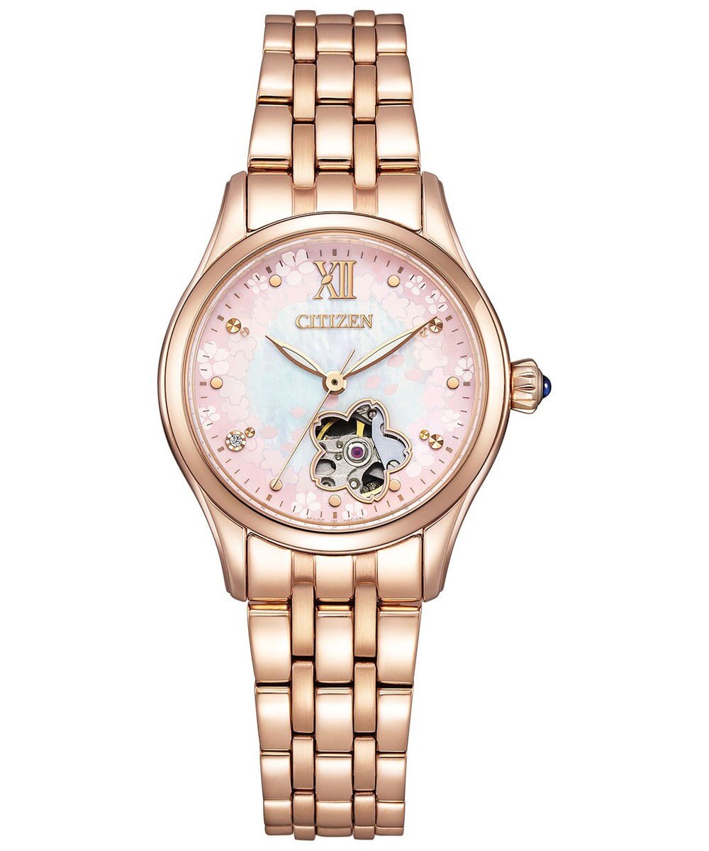 CITIZEN 【桜モチーフの限定モデル】オープンハート メカニカルウオッチ PR1045-50W 