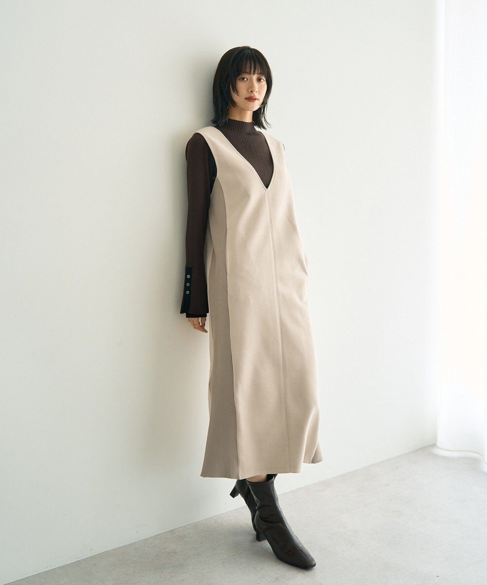 YECCA VECCA ニット切替フェイクスエードジャンスカ 