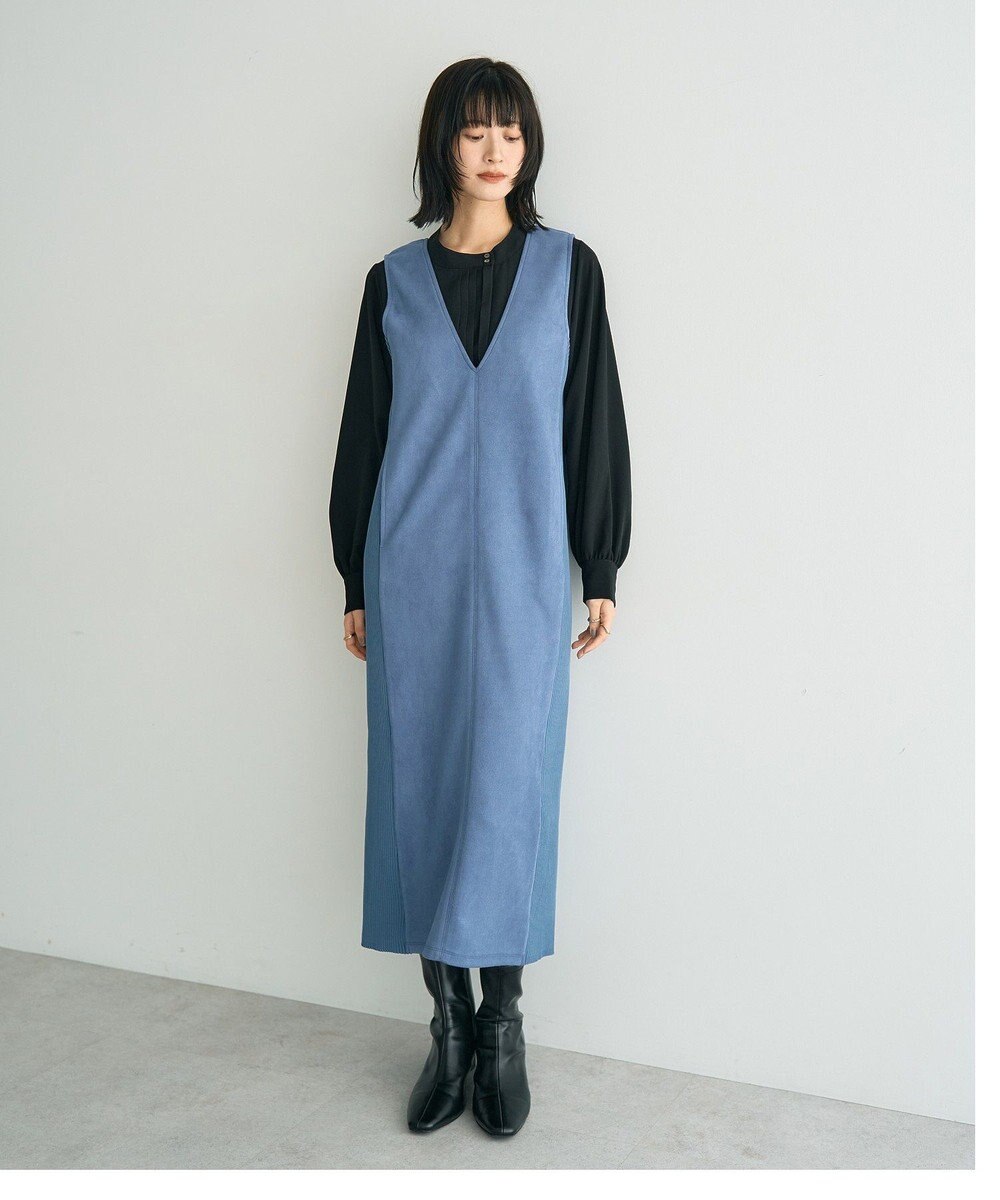 YECCA VECCA ニット切替フェイクスエードジャンスカ 