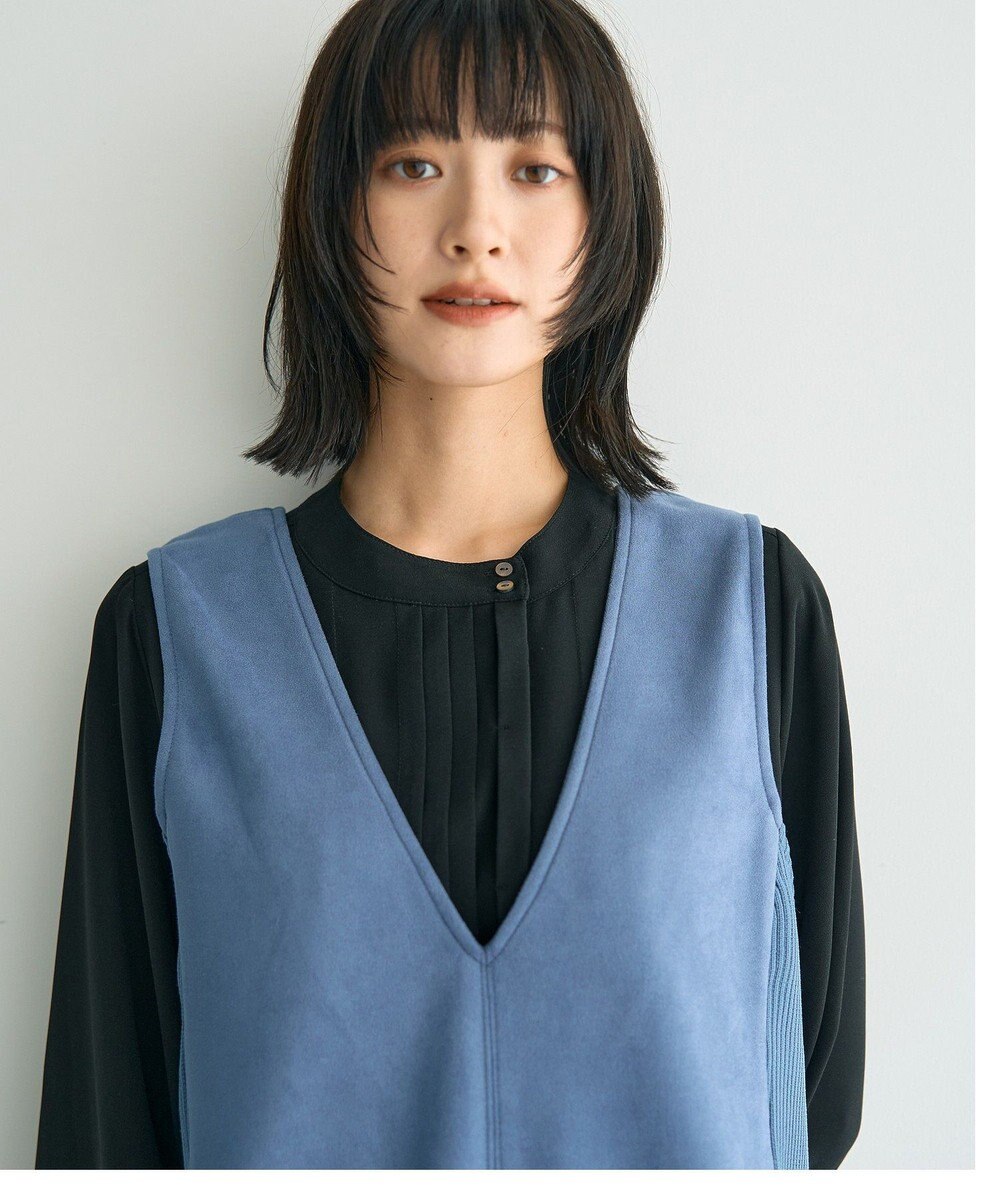 YECCA VECCA ニット切替フェイクスエードジャンスカ 