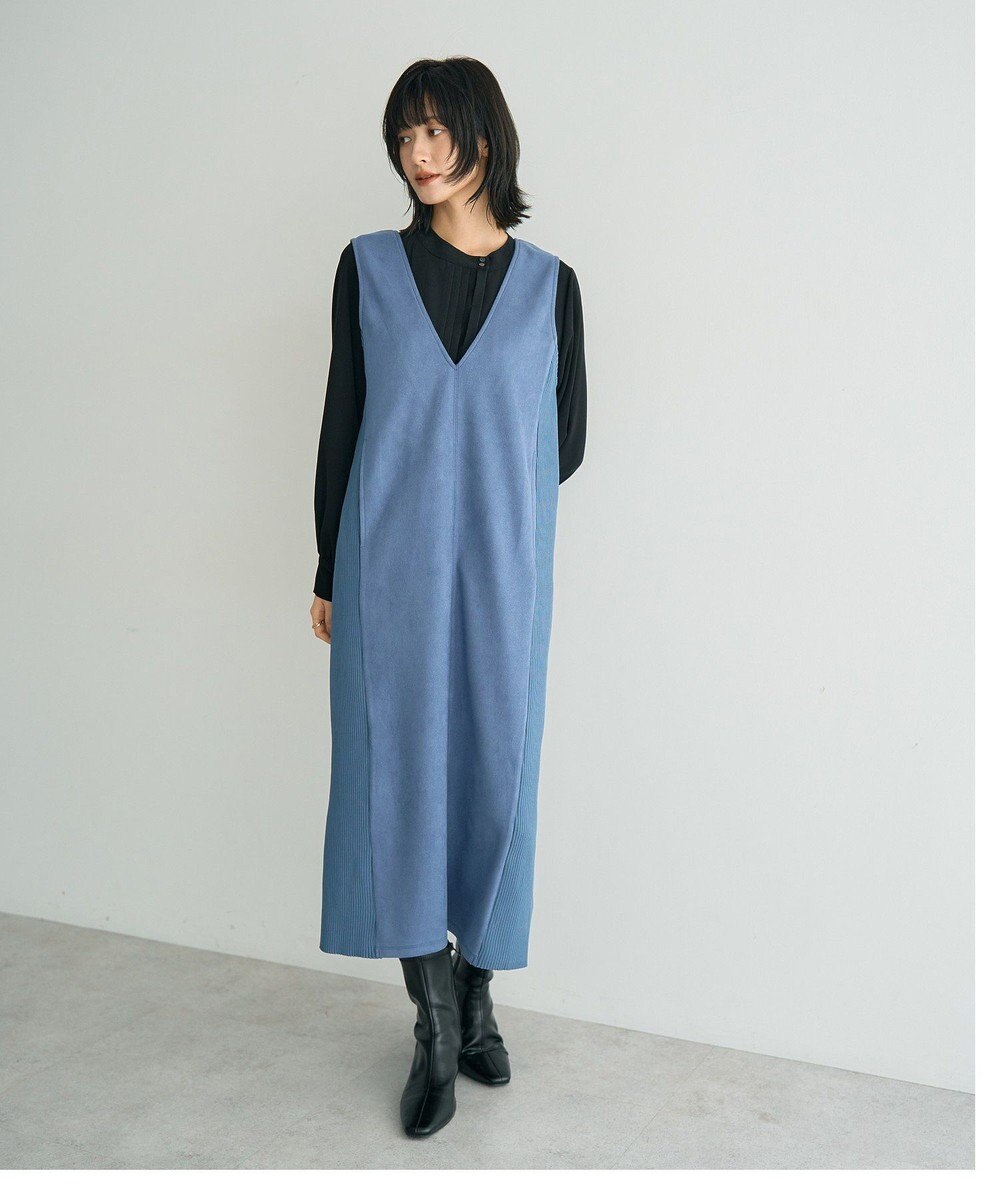 YECCA VECCA ニット切替フェイクスエードジャンスカ 