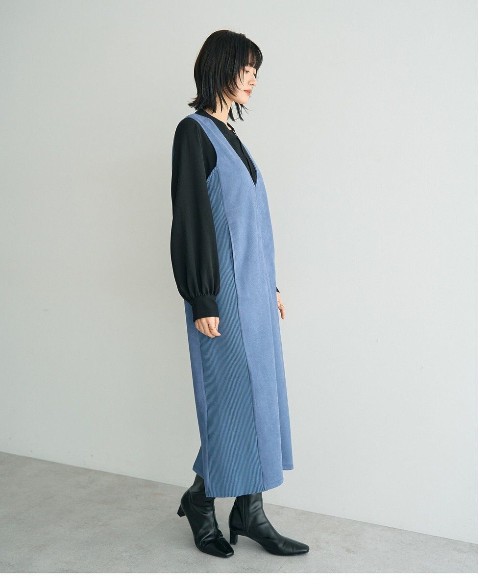 YECCA VECCA ニット切替フェイクスエードジャンスカ 