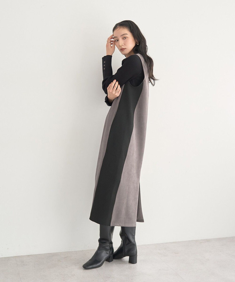 YECCA VECCA ニット切替フェイクスエードジャンスカ 